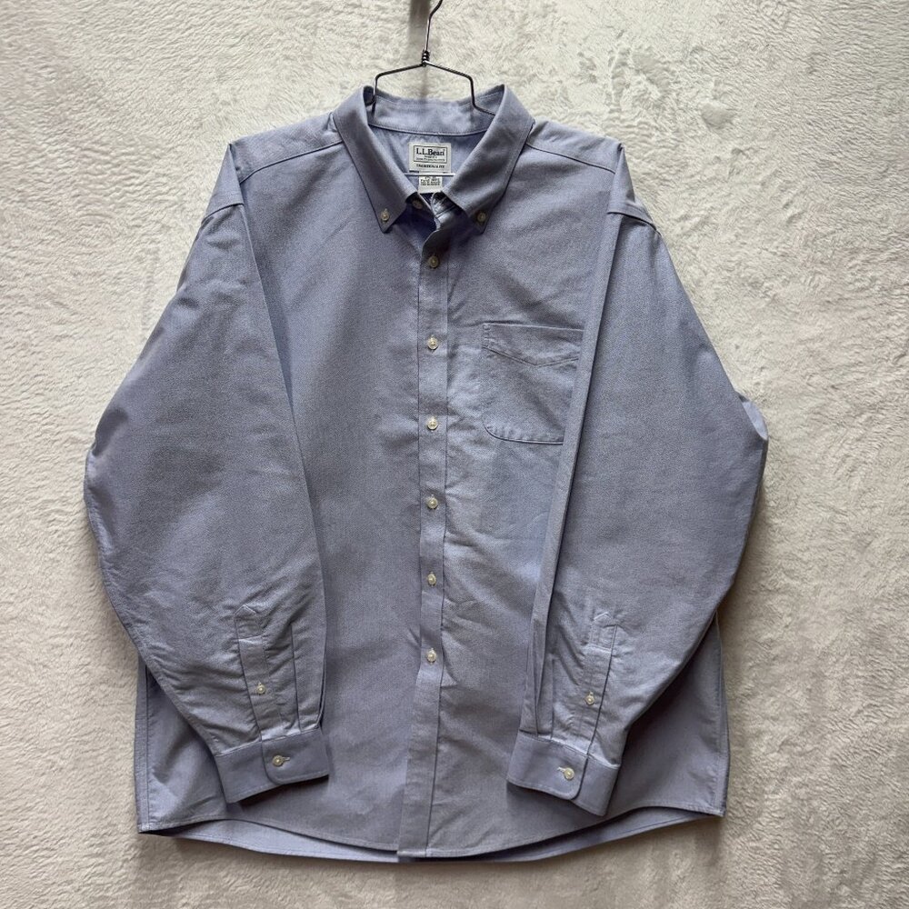 L.L.Bean Button Down Dress Shirt Mens 17.5 Blue Cotton Traditional Fit Career